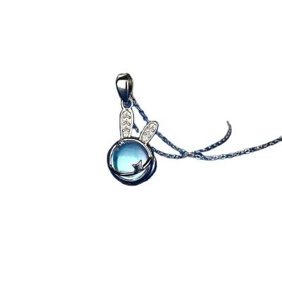 China Europe and America Sky Wind Moon Light Stone S925 Sterling Silver Starry Sky Planet Rabbit Natural Women's Star Chain Necklace Soft Stone for sale