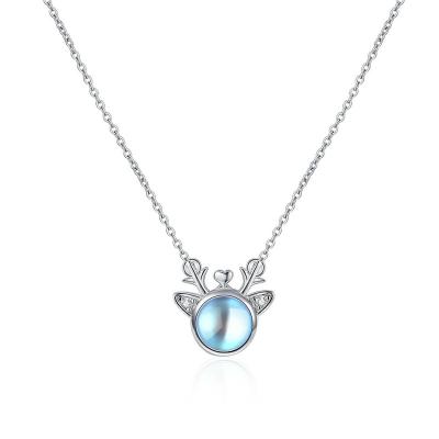 China Europe and America S925 Sterling Silver Lucky Starry Sky Stone Aurora Elk Necklace Moonlight Stone Lock Bone Chain Designed by Female Imagination for sale