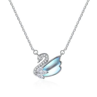 China Light Luxury Stone S925 Sterling Silver Collar Chain Moonlight Design Aurora Swan Necklace Women Sky Punk Starry Stone for sale