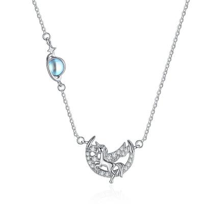 China European and American Valentine's Chain of Unicorn Moonlight Stone New Design S925 Sterling Silver Necklace Starry Sky Stone for sale