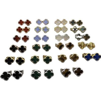 China Fashionable high quality brass clover earringsclover wholesale agate ear clip lucky natural micro label patternflower brass earringsfactory for sale