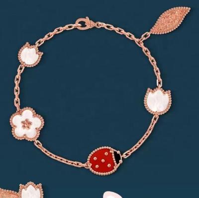 China FASHIONABLE High Quality White Lucky Grass Seven Star Ladybug Leaf S925 Three Leaf Bracelet 18K Fritillaria Ladybug Necklace Factory Wholesale for sale