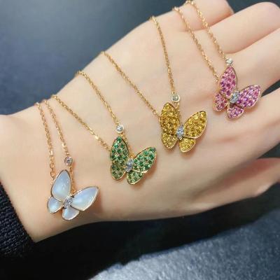 China Europe and America 925 Clover Diamond Butterfly Necklace 18K Gold Plated High Quality Silver Plated Shell Butterfly Necklace for sale