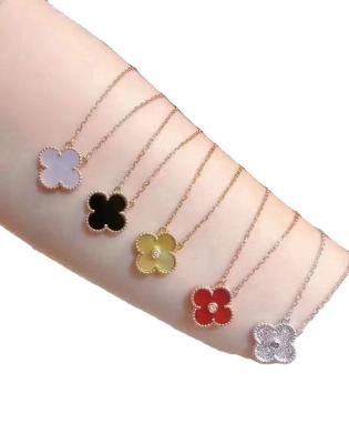 China Luxury S925 gold clover necklace jewelry factory wholesale Europe and America high quality silver exquisite classic agate necklace for sale