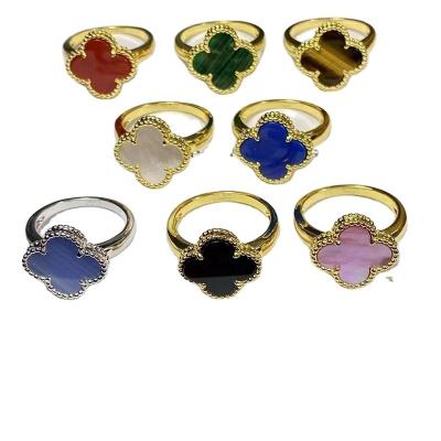 China High quality brass exquisite classic agate clover lucky ring CLASSIC suitable for wholesale in luxury jewelry factories for men and for sale