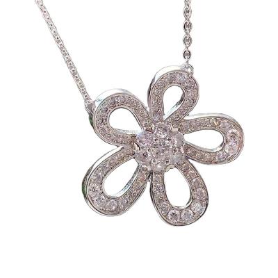 China Wholesale Jewelry Diamond Inlaid Flower Party Factory S925 Sterling Silver Large Flower Ladder of Europe and America High Quality Sunflower Necklace for sale