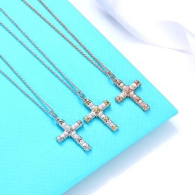 China Wholesale Europe and America brand S925Tiff necklace factory pendant chian of high quality diamond x-shaped cross necklace jewelry for sale