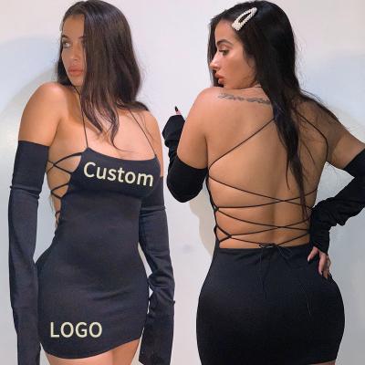 China New Arrival 2021 Anti-Wrinkle Bandage Women Sexy Backless Mini Dress Basic Black Long Sleeve Dress Streetwear for sale