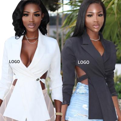 China 2021 Arrival Custom Ladies Logo New White Clothes Anti-Shrink Fashion Trend Women Long Sleeves To Cross Small Backless Suits for sale