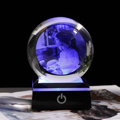 China Europe Crystal Decoration Solid Glass Sphere K9 3d engraved led Crystal Ball With Led Base for souvenir for sale