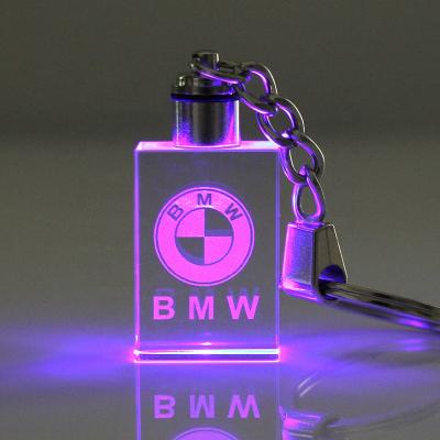 China Europe Adel Led Light Crystal Glass Keychain 3d Laser Engraving Crystal Glass Photo Key Chain for sale