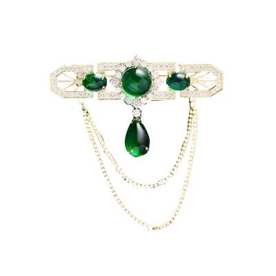 China Han Edition Palace Tassel Brooch Elegant Creative Accessories Medal Zircon Fashionable Green Brooch for sale