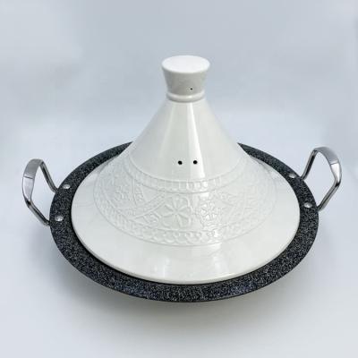 China Sustainable Large Size 34cm 38cm Deep Tajine Mini 26cm 30cm Granite Induction Cooking Tajine With White Flower Lid for sale