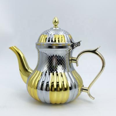 China Sustainable Wholesale Stainless Steel Serving Tea Set Gold and Silver Inox Teapot Induction for sale