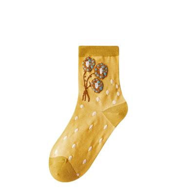 China Breathable Factory Direct Gift Boxed Yellow Japanese Floral Knitted Socks for sale