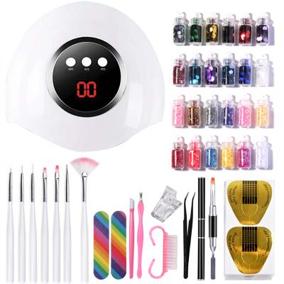 China Finger Nail Nail Art Set 24 Color Glitter Nail Pen, File, 54W Nail Lamp 15ml Extend Glue Manicure Tool DIY Manicure Kit for sale