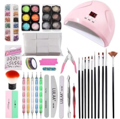 China Professional Art Tools Finger Nail Nail Powder Stickers Nail Feather Diamond Pen Dryer Diy Acrylic Nail Art Set for sale