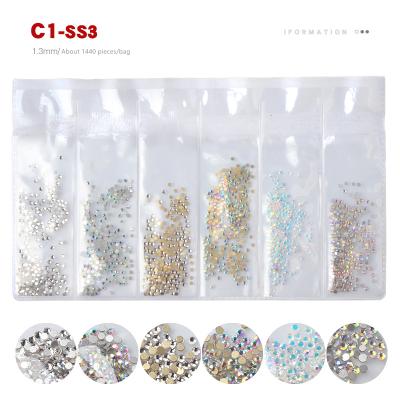 China Easy Apply Best Selling Nail Art Decoration 36 Styles AB Glass Rhinestone Flat Finger Toe Glossy Fake Stone for sale