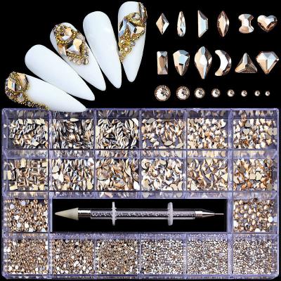 China Easy Apply Crystal Nail Art Mix Shape Fancy Shaped AB Rhinestone In Box Flat Bottom Nail Diamond Glass Rhinestone for sale