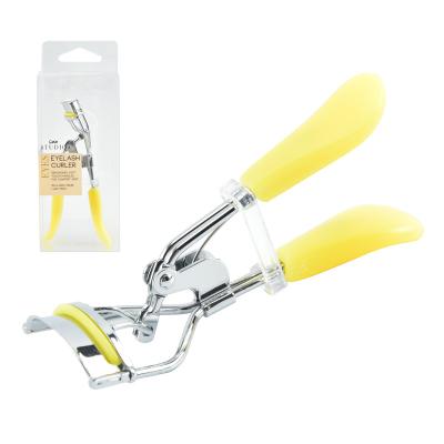 China Non-specific Hot Selling Yellow Eyebrow Makeup Tool PVC Packing Stainless Steel Silicone Handle Eyelash Curler for sale