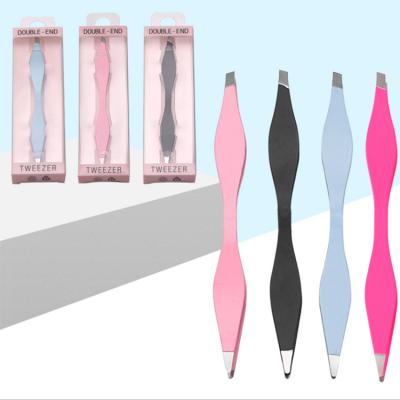 China HOT Slanted Eyebrow Stainless Steel Tweezers Tool Pointed Double Sided Tweezers Eyebrow Tweezers for sale