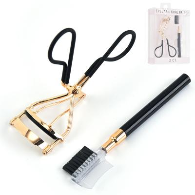 China Professional Non-Specific Eyebrow Tool 2 Pieces Black Stainless Steel High Quality Gold Eyebrow Brush Black Eyelash Curler Set for sale