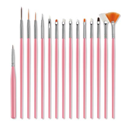 China 15 Piece Set Multi-Specification Nylon Nail Art Pen Durable Wholesale Nail Art Brush Tool Pink for sale