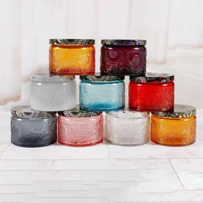 China Home Decoration 120ml DIY Scent Candles Plated Embossed Candle Jars Embossed Candle Holder With Lid for sale