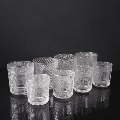 China Contracted Labelable Patterned Glass Jars Many Creative Transparent Glass Candle Glass For Home Furnishing Articles for sale