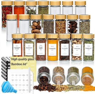 China Sustainable Custom Spice Jars With Labels Spice Container Glass Storage Bottles With Bamboo Lid For Spice And Seasoning for sale