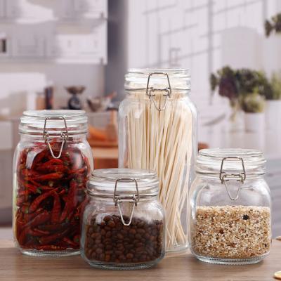 China Clear Mason Bottle Jars Seal Storage Jar Round Square Glass Freshness Storage Jar With Metal Hinge Clip Lid Glass Food for sale