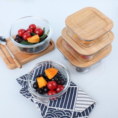 China Fashionalbe wholesale rectangular glass lunch box with bamboo lid for butter glass box with bamboo lid for sale