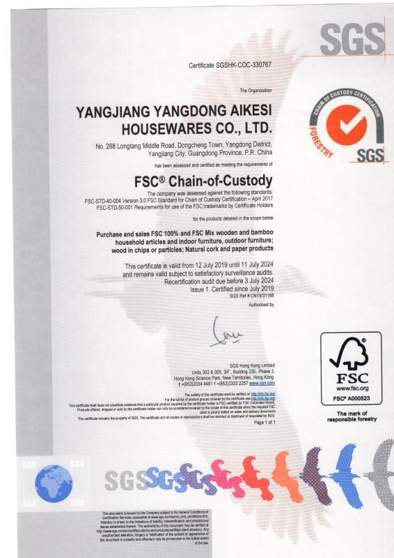 FSC - Yangjiang Yangdong Aikesi Housewares Co., Ltd.