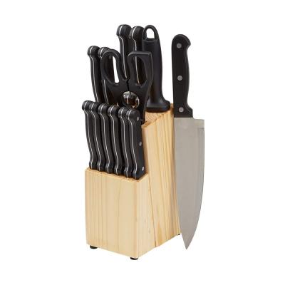 China Amazon Viable Hot Selling 14-Piece Kitchen Knife Set With Pine Knife Block for sale