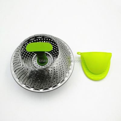 China Sustainable Kitchen Utensils Foldable High Quality Stainless Steel PP Handle Food And Vegetable Steamer for sale