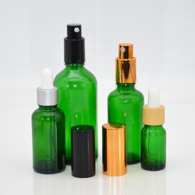 China Cosmetics cosmetics packaging sample dropper bottle 5ml10ml15ml20ml30ml50ml100ml green glass essence oil for sale