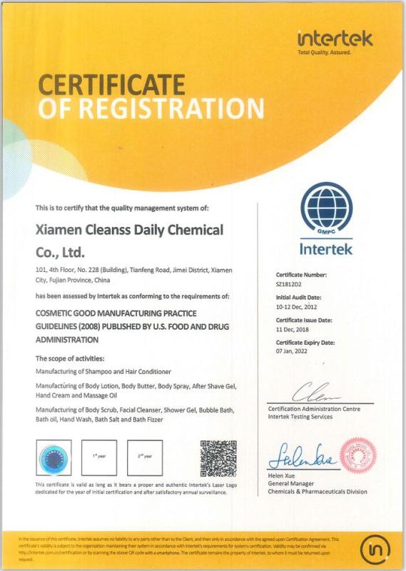 GMP - Xiamen Cleanss Daily Chemical Co., Ltd.