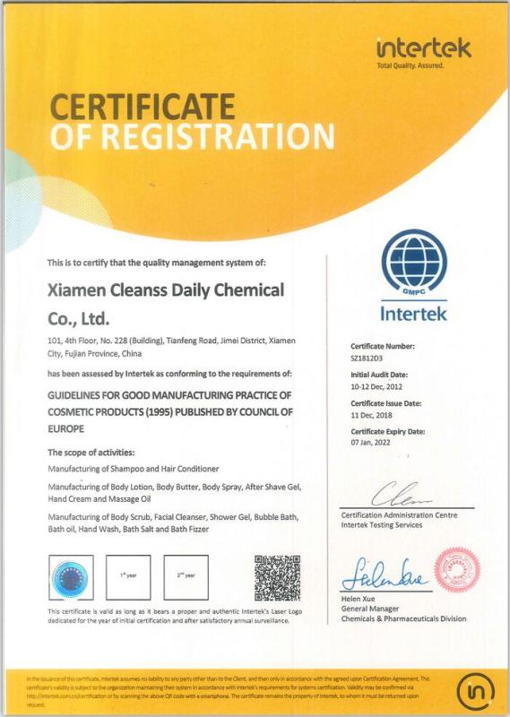 GMP - Xiamen Cleanss Daily Chemical Co., Ltd.