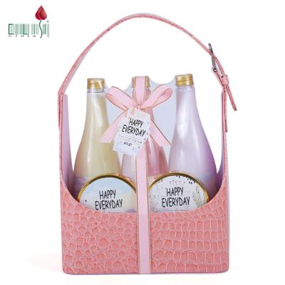 China Bath & Body Care Bath & body care personalized custom logo portable leather basket 440ml family bath gift sets wholesale for sale