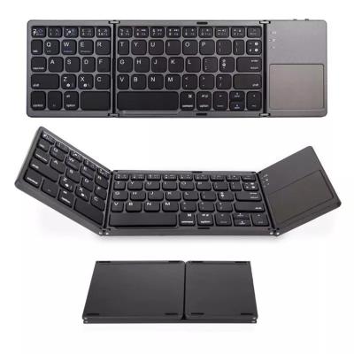 China OEM B033 Anti-ghosting Triple Folding Mobile Teclado Portatil Slim Ultra Portable Foldable Touchpad Mini BT Wireless Keyboard With Touch Pad for sale