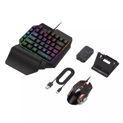 China For Mobile Game 4 in 1 One Hand Gaming Keyboard and Mouse Backlight Bluetooths Wireless Game Converter for Android IOS FPS Mobile Phone for sale