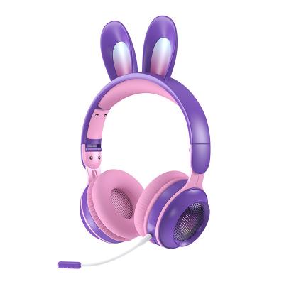 China Fones Phone De Ouvido Sem Fio Com Microfone Cute On-Ear Gamer Earphone Bunny Headphones BT 5.0 Purple Radio Bunny Headphones for sale