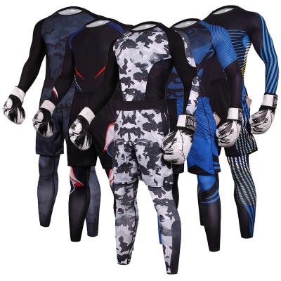 China Custom Men's Gym Fitness Gym Compression Kit Running Shirts For Men Pants Breathable Shirt Long Sleeve Top Jacket Set 3pcs-work for sale