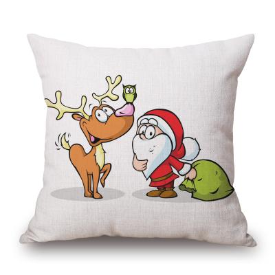 China China Factory Cartoon Deer Sustainable Animal Cotton Elk Cushion Cover Christmas Linen Throw Pillow for sale