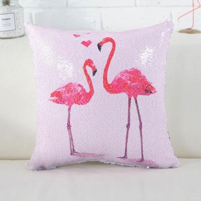 China Popular Simple DIY Two Tone Glitter Reversible Sequin Cushion Flamingo Sequin Pillow for sale