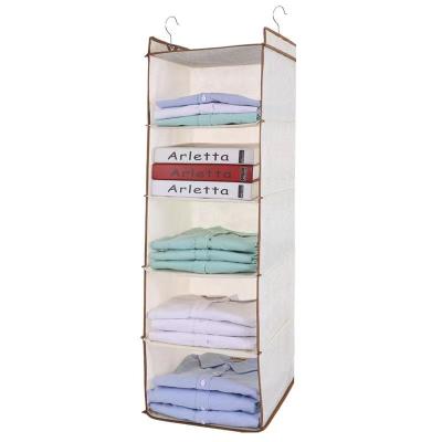 China Factory direct sales minimalist wardrobe storage hanging bag 4 layers non-woven clothes hanging bag 2 stainless steel hooks can be for sale