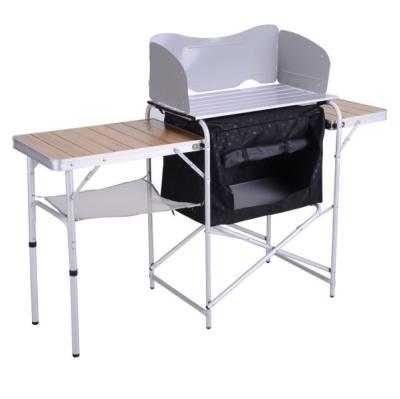 China OEM Outdoor Aluminum Frame Furniture Camping Wooden Table Easy Carry Folding Bamboo Top With Side Table for sale