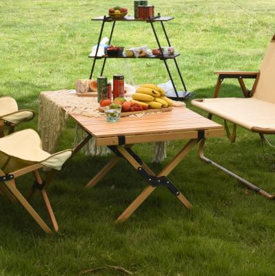 China Durable Custom Outdoor Portable Roll Small Camping Picnic Folding Table Roll Light Weight Factory Wood Table for sale