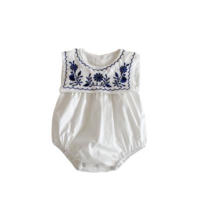 China Vintage Ivy41238A Summer Baby Girl Sleeveless Sailor Product Kids Romper Floral Embroidery Romper for sale