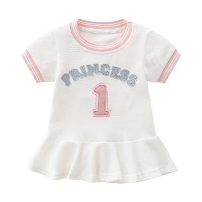 China Ivy40898A Babies Toddlers Dress Breathable White Soft O-neck Girl Summer Short Sleeve Dress for sale